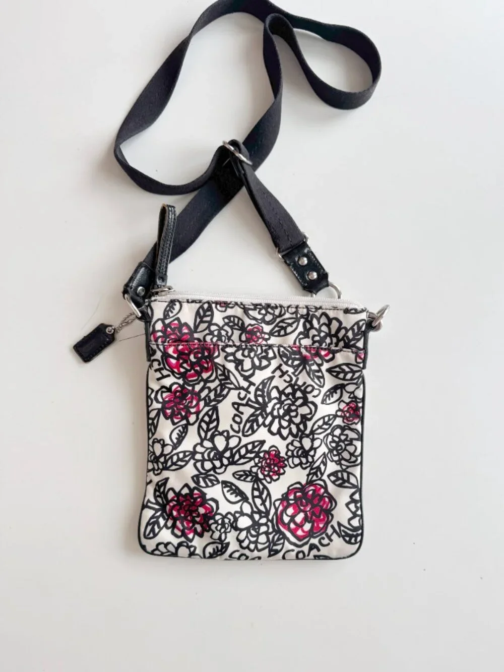 COACH White Black Floral Graffiti Nylon Leather Trim Crossbody Purse - Picture 6 of 16